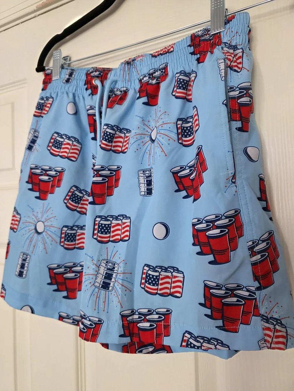 FRAT DADDY Mens Summer 4th of July Swim Trunks Elastic waist Dtawstring Beer
